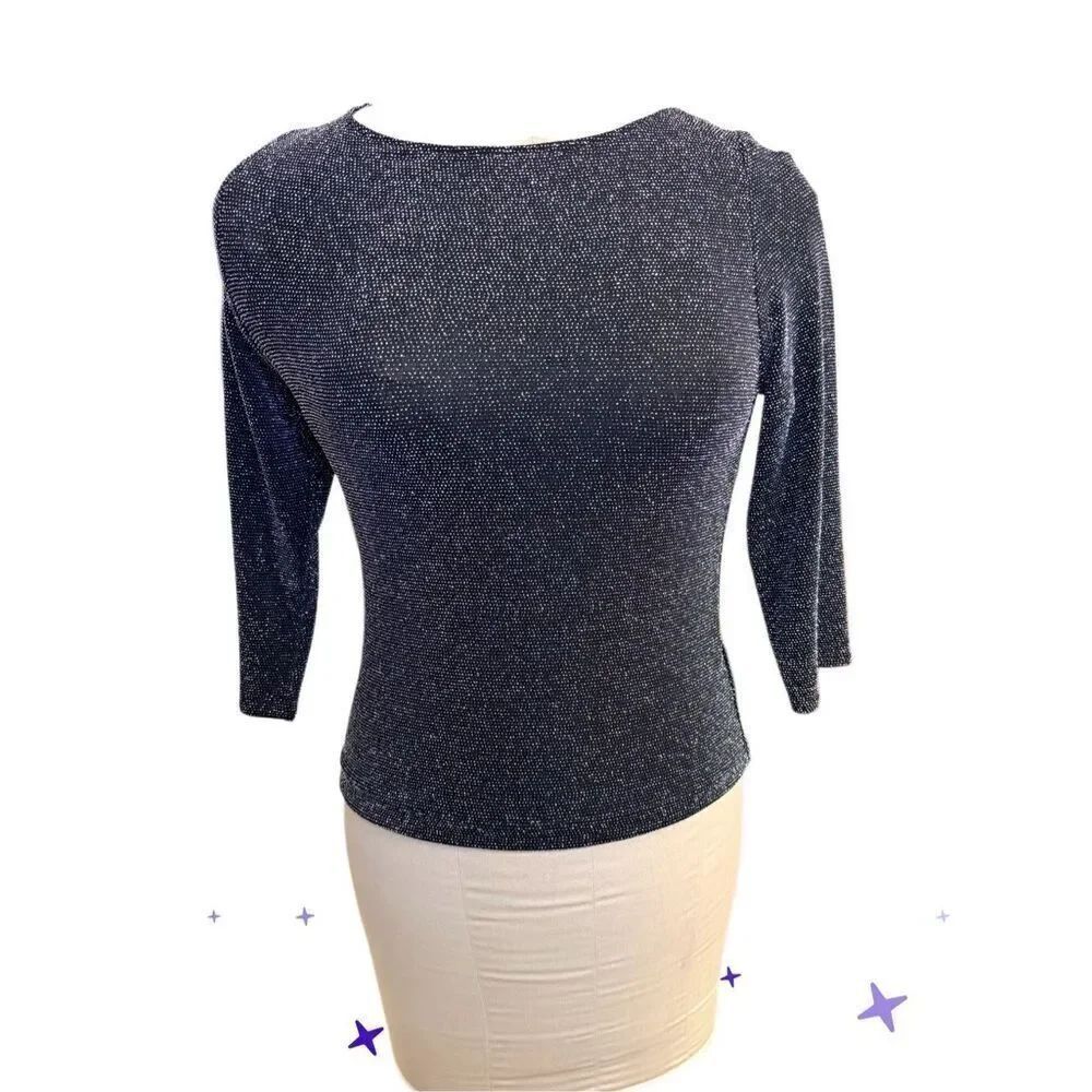 Xscape Sparkle Top Black Medium 3/4 Sleeves Pullover Occasion Party NYE